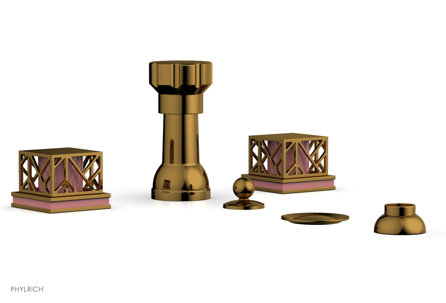 JOLIE Four Hole Bidet Set - Square Handles with "Pink Accents" 222-61