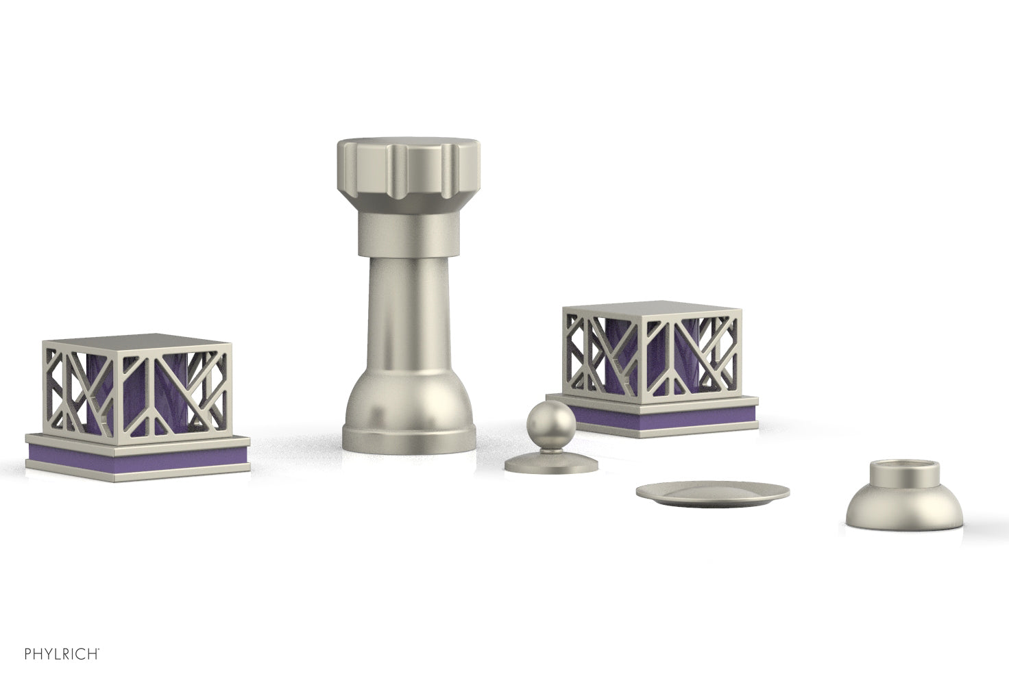 JOLIE Four Hole Bidet Set - Square Handles with "Purple Accents" 222-61