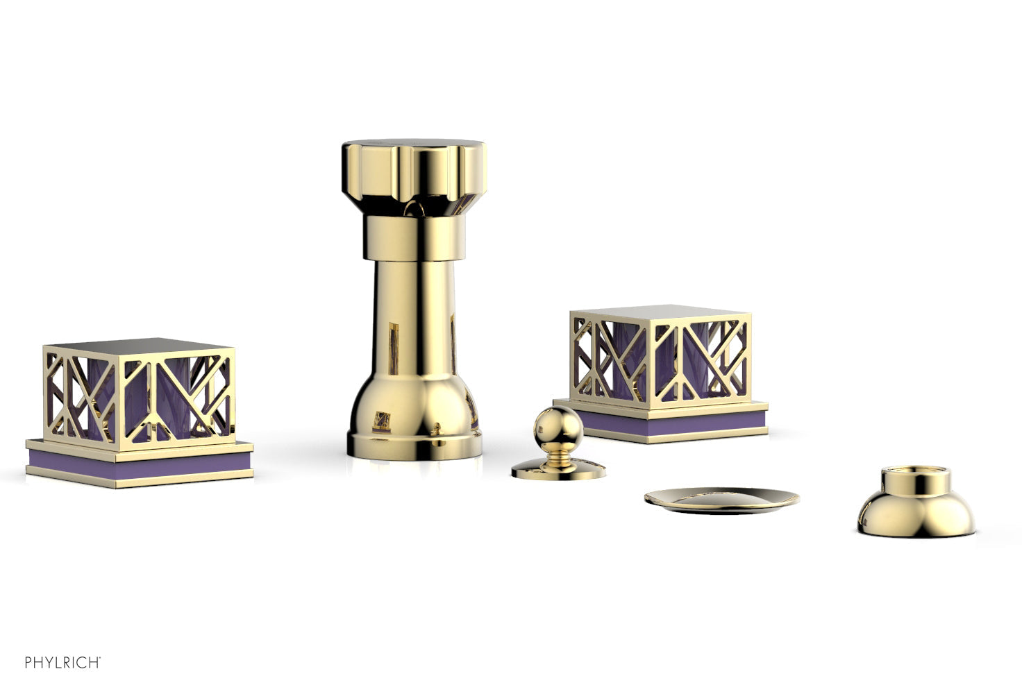 JOLIE Four Hole Bidet Set - Square Handles with "Purple Accents" 222-61