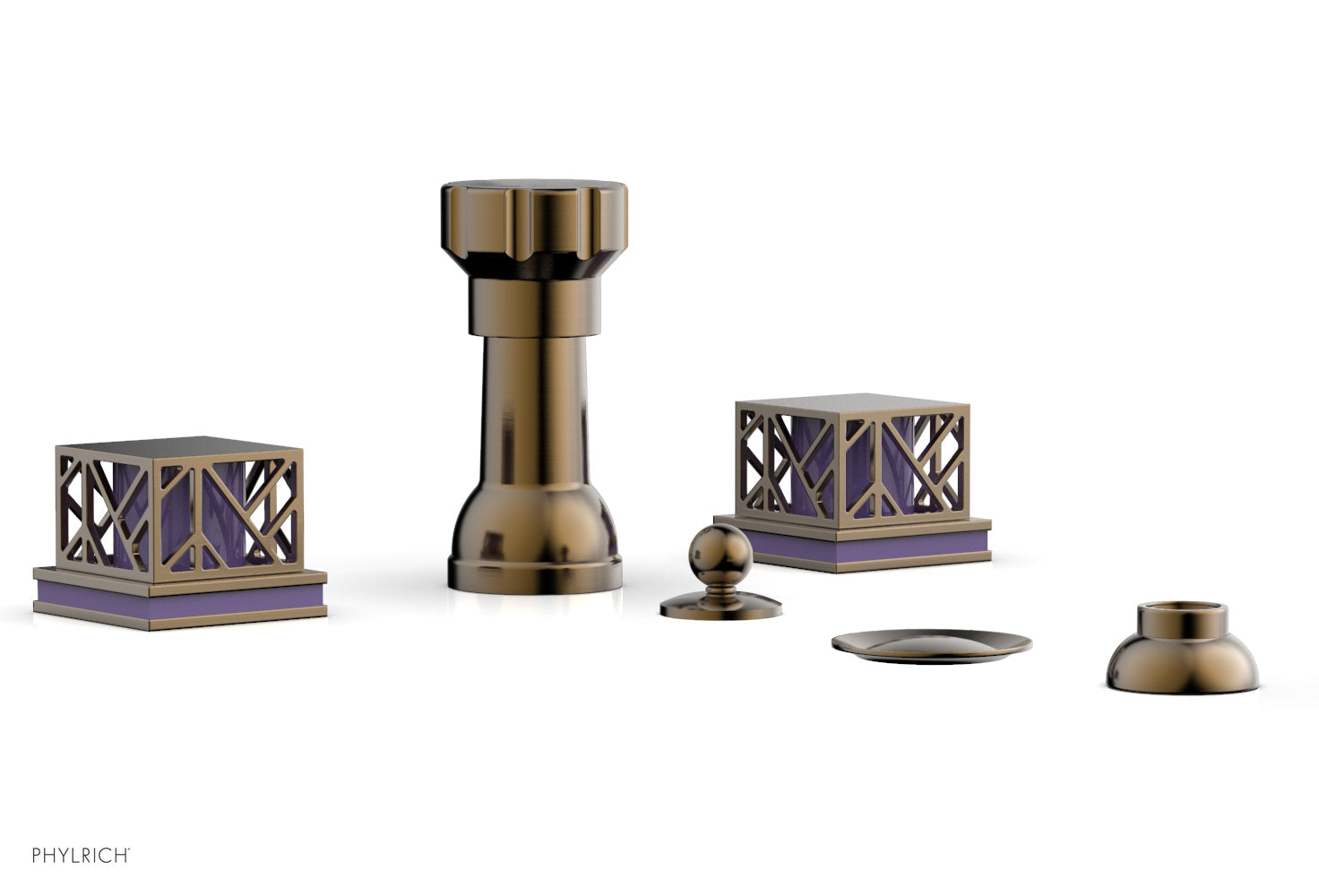 JOLIE Four Hole Bidet Set - Square Handles with "Purple Accents" 222-61