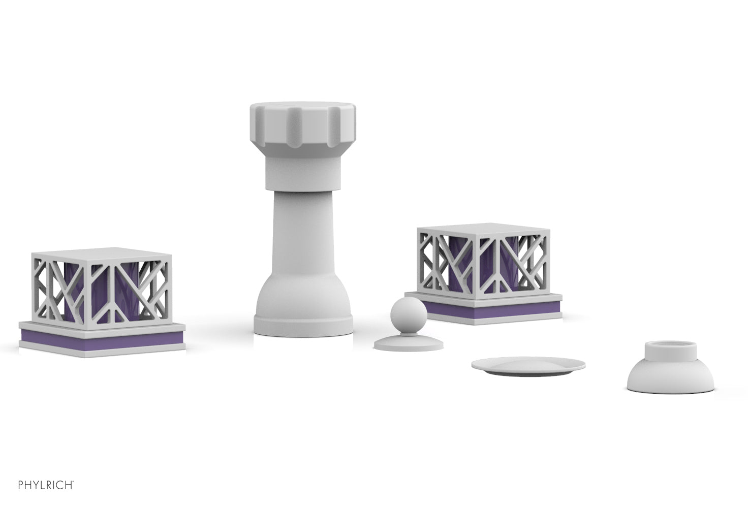 JOLIE Four Hole Bidet Set - Square Handles with "Purple Accents" 222-61