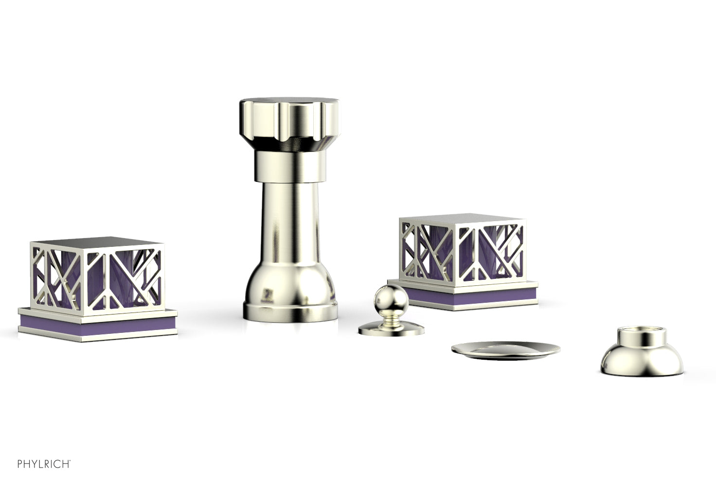 JOLIE Four Hole Bidet Set - Square Handles with "Purple Accents" 222-61