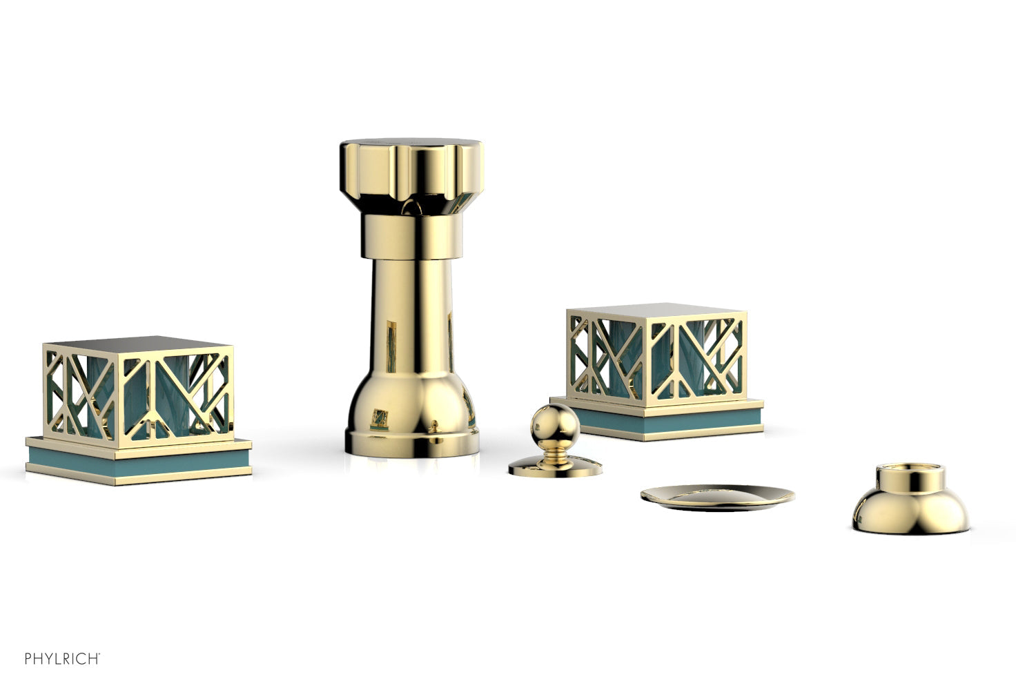JOLIE Four Hole Bidet Set - Square Handles with "Turquoise Accents" 222-61