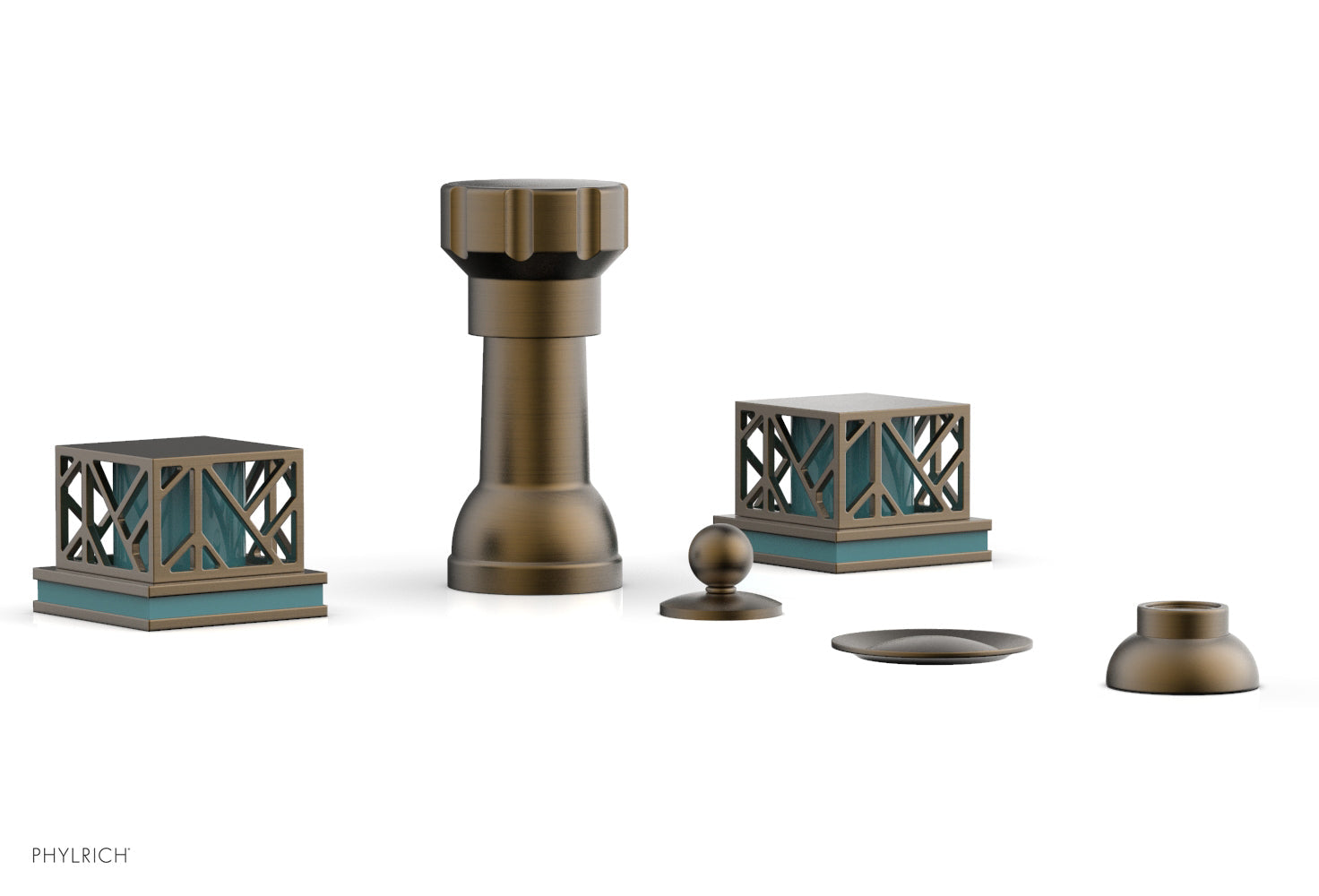 JOLIE Four Hole Bidet Set - Square Handles with "Turquoise Accents" 222-61