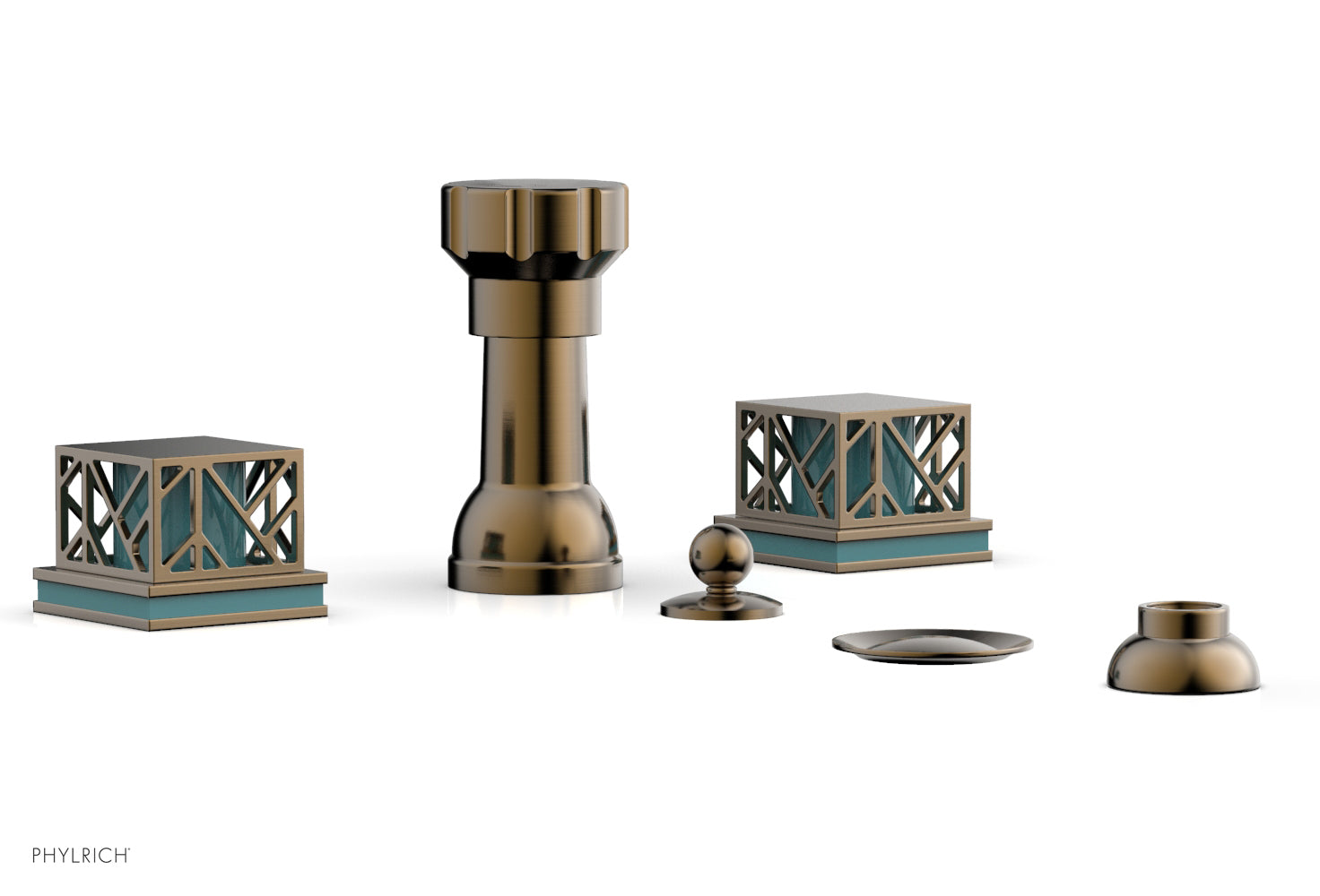 JOLIE Four Hole Bidet Set - Square Handles with "Turquoise Accents" 222-61