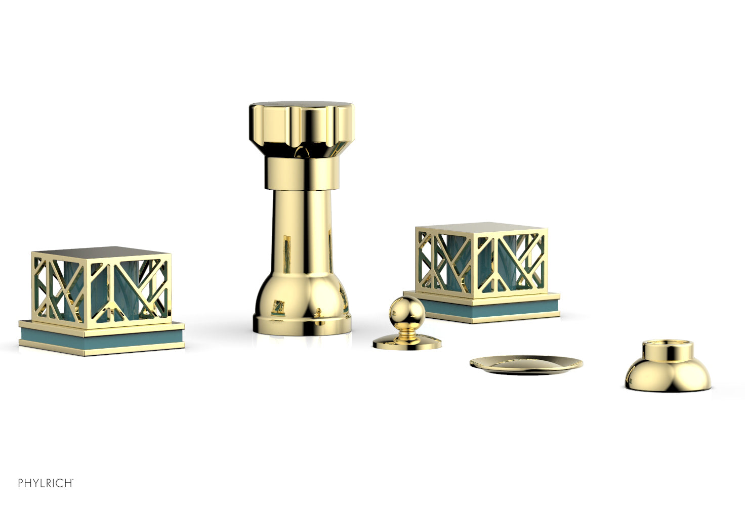 JOLIE Four Hole Bidet Set - Square Handles with "Turquoise Accents" 222-61
