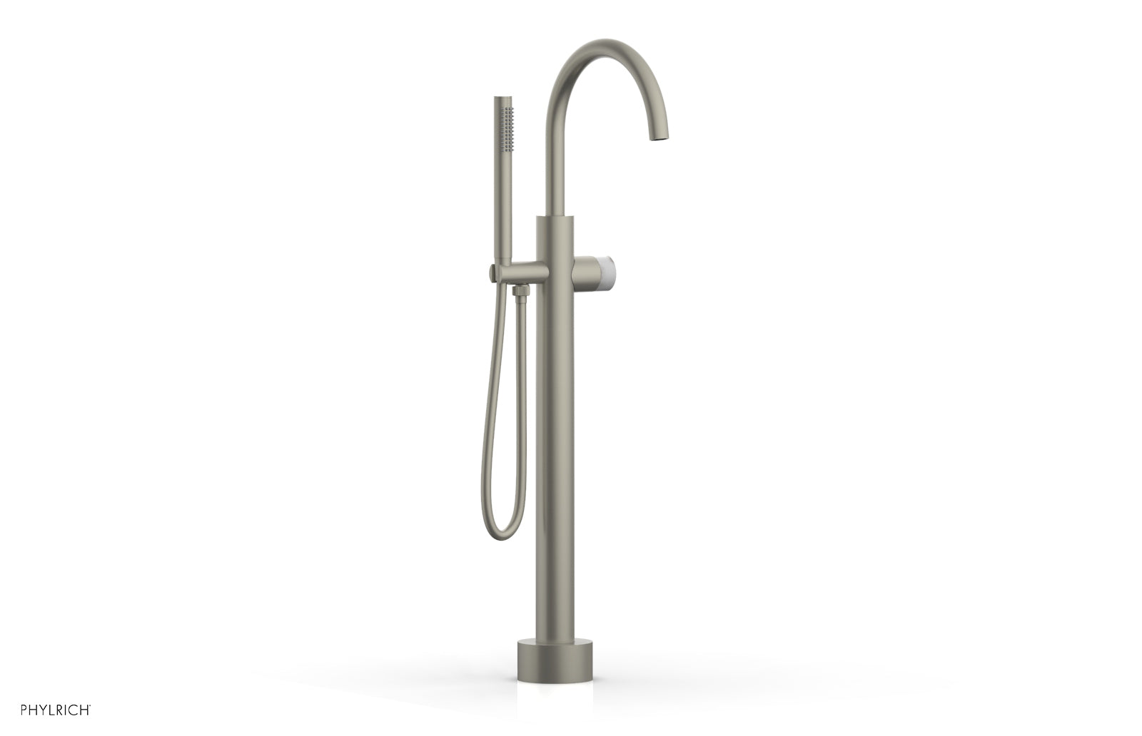 BASIC II Low Floor Mount Tub Filler - White Marble Handle with Hand Shower  230-47-03
