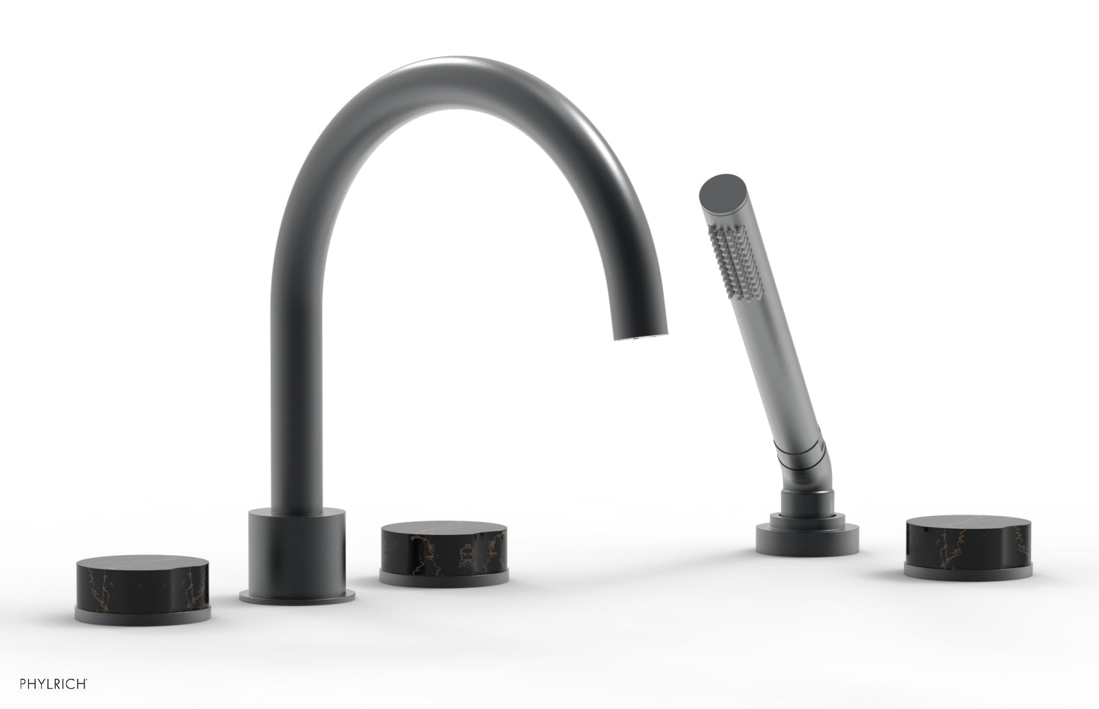 CIRC - Deck Tub Set with Hand Shower - High Spout Marble Handles 250-50