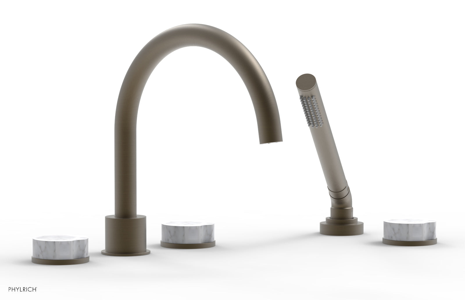 CIRC - Deck Tub Set with Hand Shower - High Spout Marble Handles 250-50