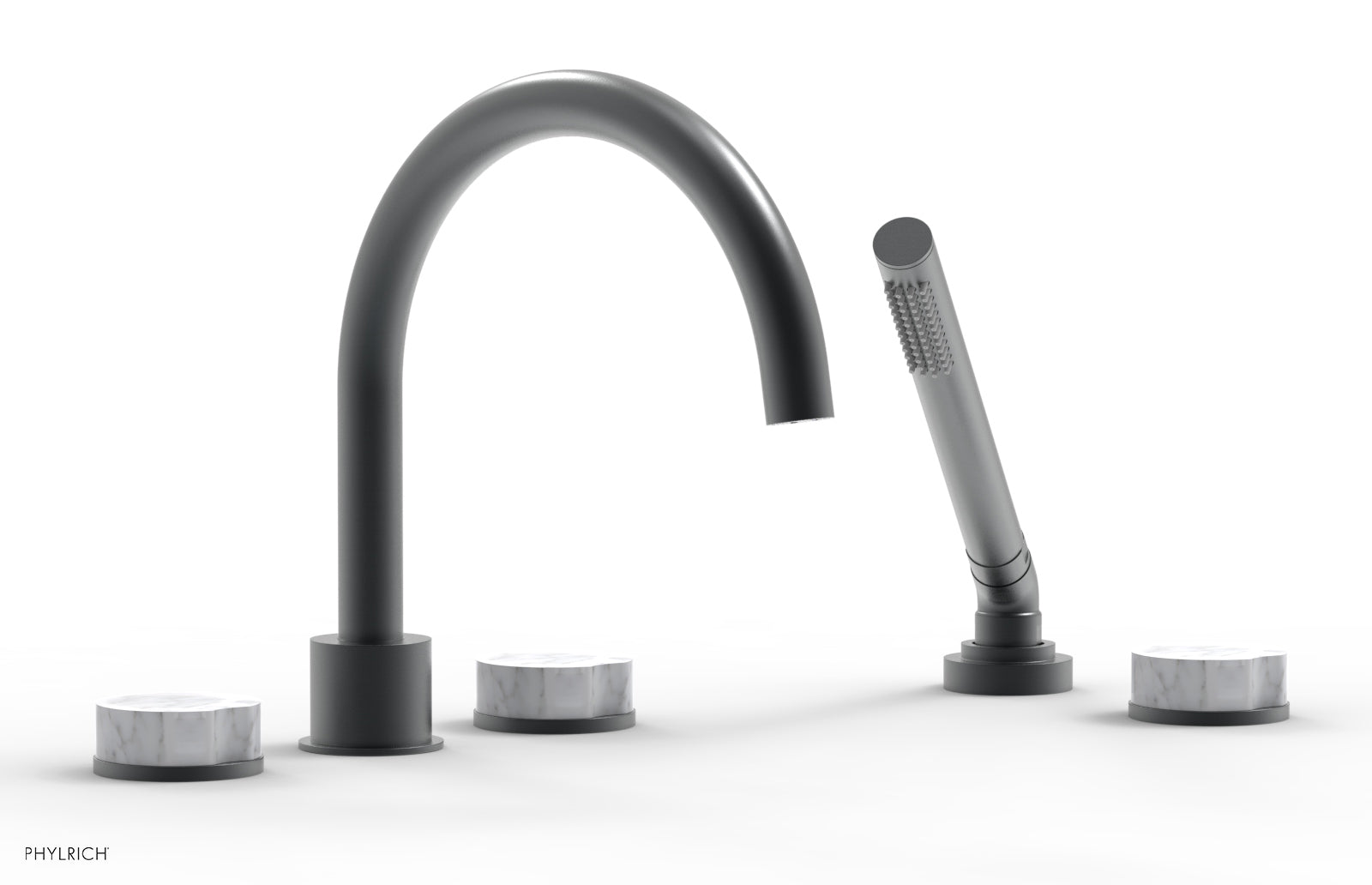 CIRC - Deck Tub Set with Hand Shower - High Spout Marble Handles 250-50