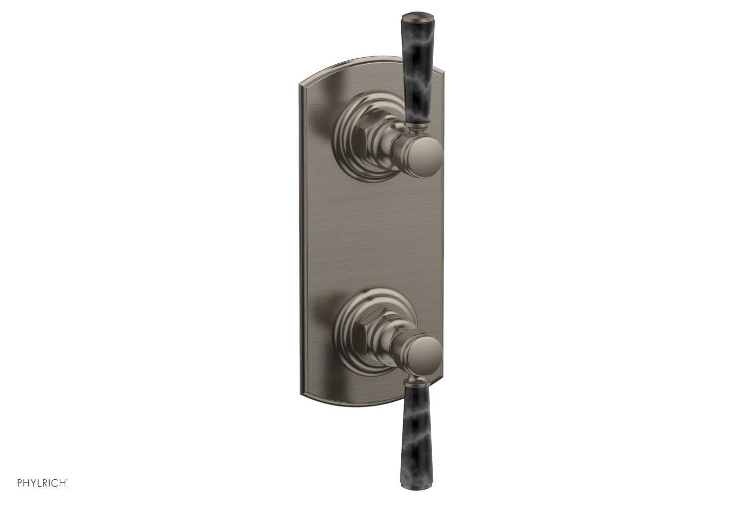 HEX TRADITIONAL / HENRI 1/2" Thermostatic Valve with Volume Control or Diverter - Black Marble Handles 4-155