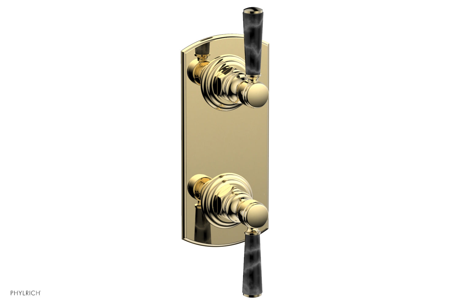 HEX TRADITIONAL / HENRI 1/2" Thermostatic Valve with Volume Control or Diverter - Black Marble Handles 4-155