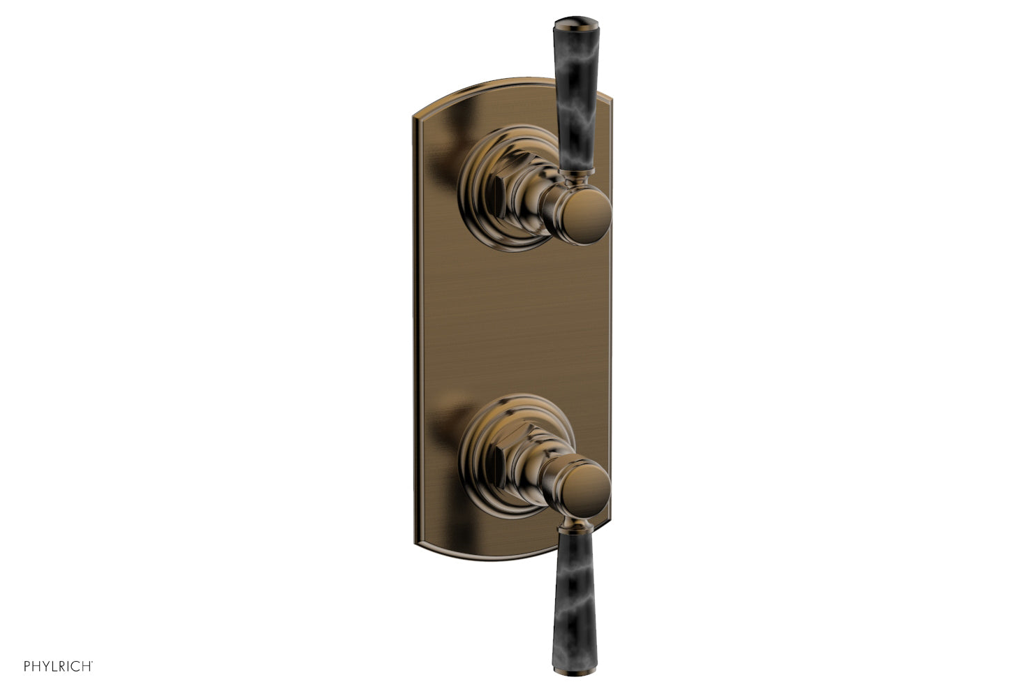 HEX TRADITIONAL / HENRI 1/2" Thermostatic Valve with Volume Control or Diverter - Black Marble Handles 4-155