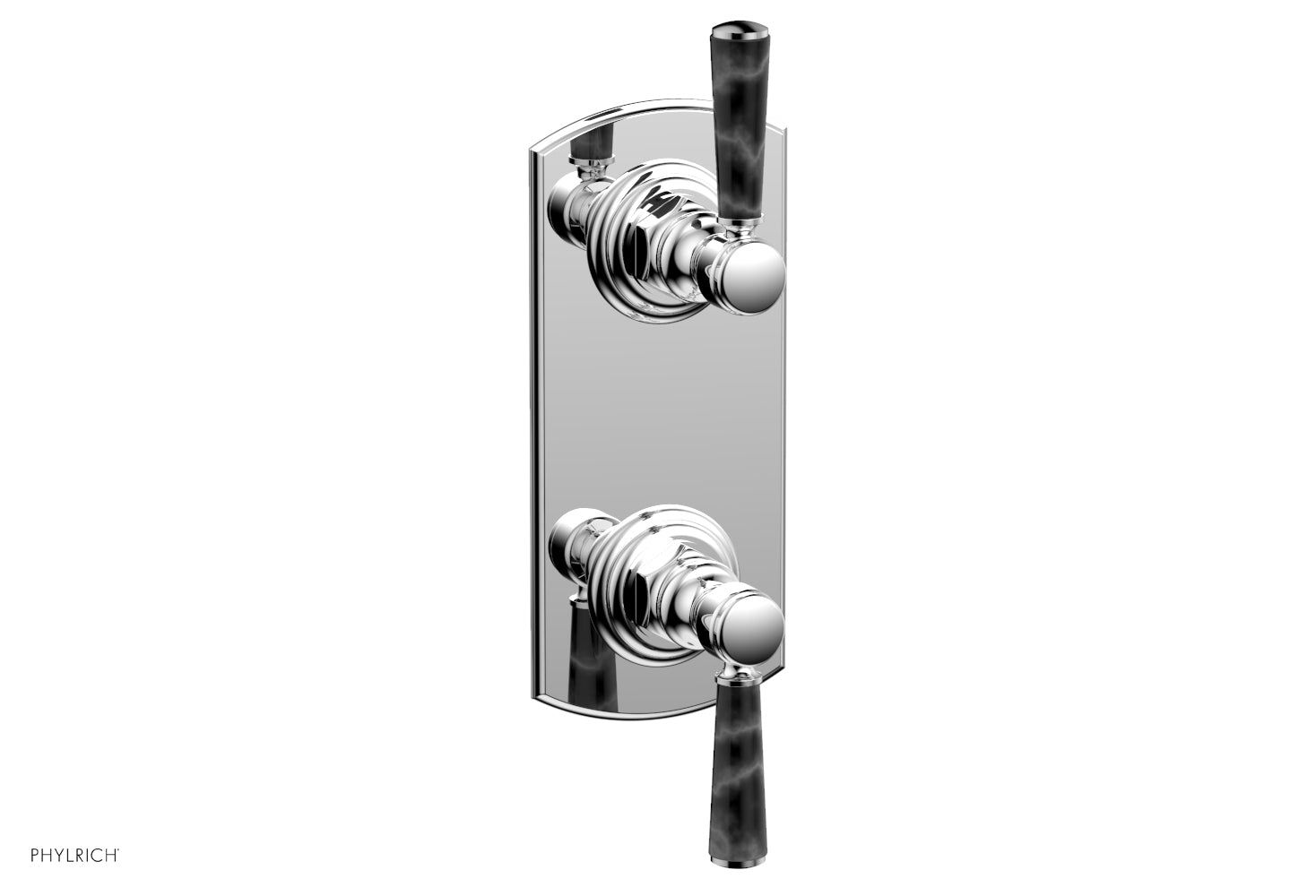 HEX TRADITIONAL / HENRI 1/2" Thermostatic Valve with Volume Control or Diverter - Black Marble Handles 4-155