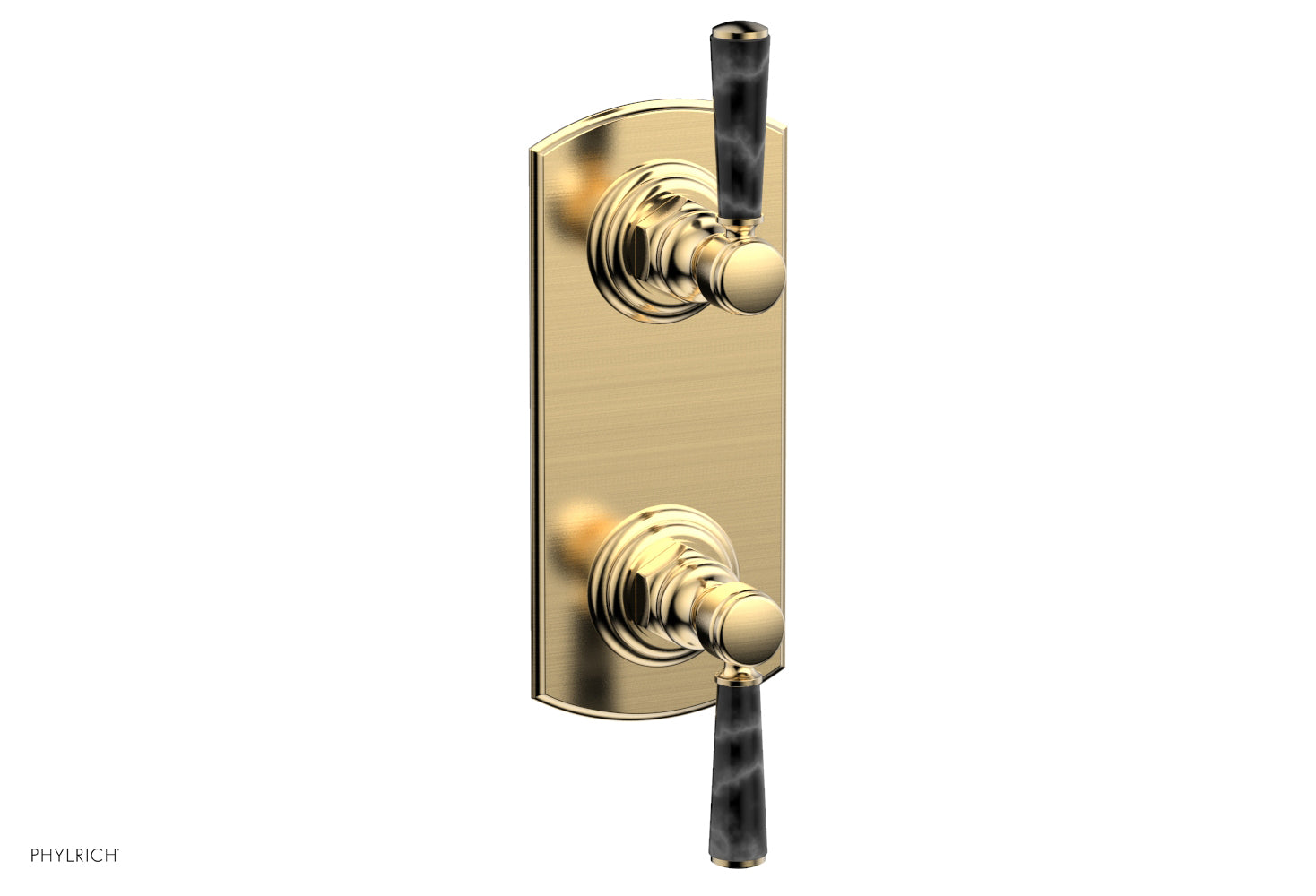HEX TRADITIONAL / HENRI 1/2" Thermostatic Valve with Volume Control or Diverter - Black Marble Handles 4-155