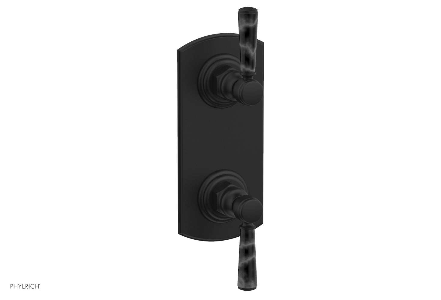 HEX TRADITIONAL / HENRI 1/2" Thermostatic Valve with Volume Control or Diverter - Black Marble Handles 4-155