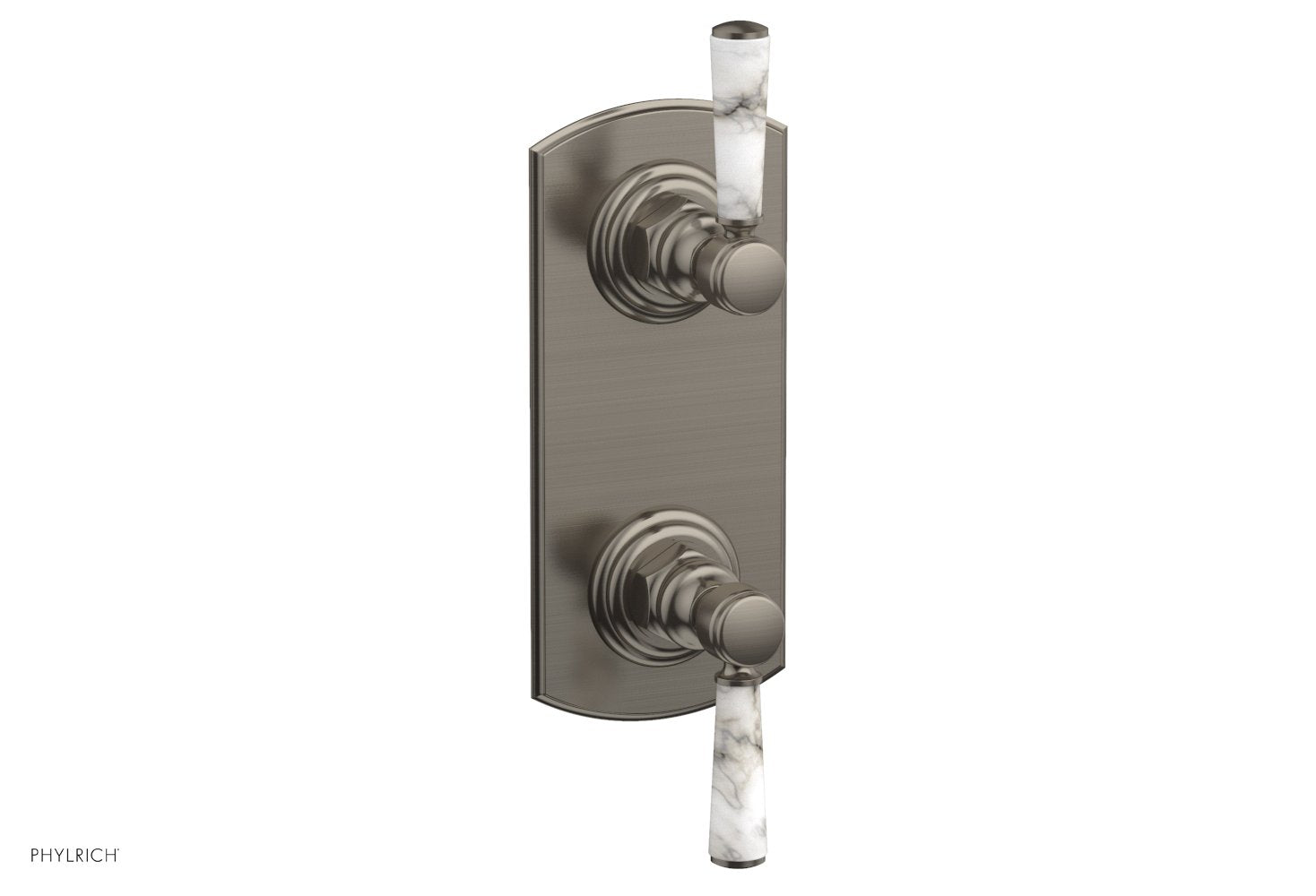 HEX TRADITIONAL / HENRI 1/2" Thermostatic Valve with Volume Control or Diverter - White Marble Handles 4-155