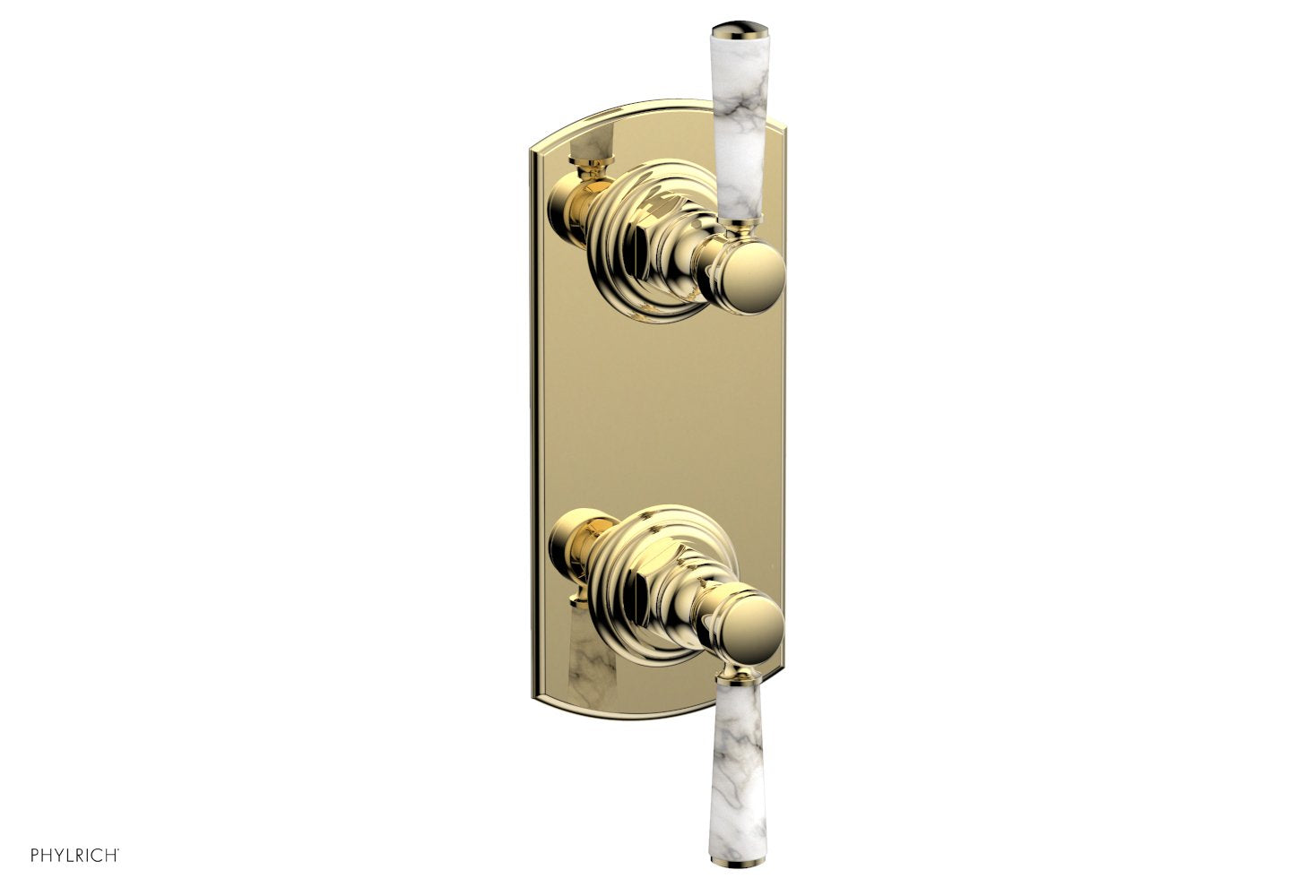 HEX TRADITIONAL / HENRI 1/2" Thermostatic Valve with Volume Control or Diverter - White Marble Handles 4-155
