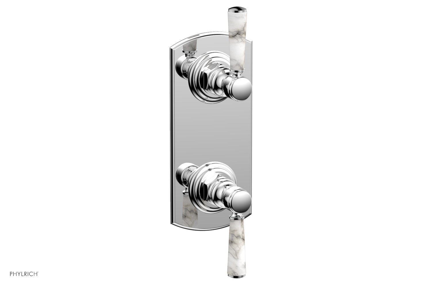 HEX TRADITIONAL / HENRI 1/2" Thermostatic Valve with Volume Control or Diverter - White Marble Handles 4-155
