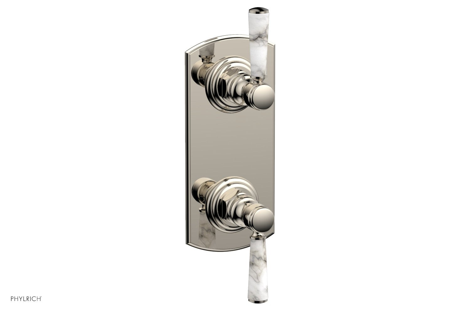 HEX TRADITIONAL / HENRI 1/2" Thermostatic Valve with Volume Control or Diverter - White Marble Handles 4-155