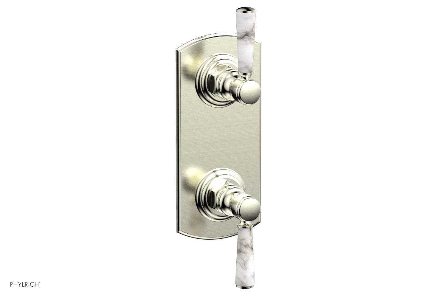 HEX TRADITIONAL / HENRI 1/2" Thermostatic Valve with Volume Control or Diverter - White Marble Handles 4-155