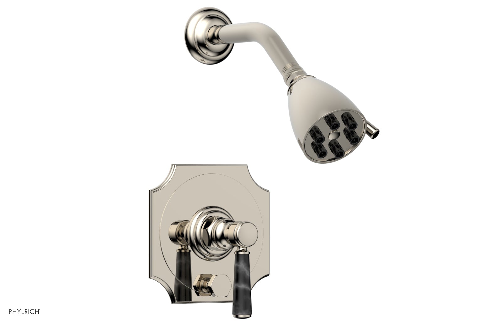 HENRI Pressure Balance Shower and Diverter Set - Black Marble Handle (Less Spout) 4-163
