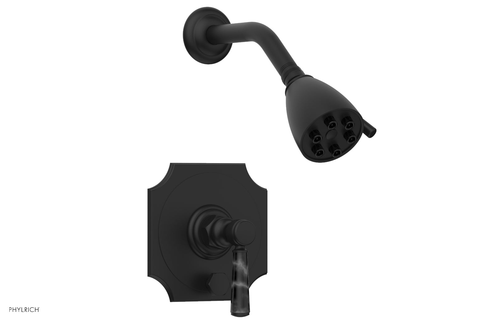 HENRI Pressure Balance Shower and Diverter Set - Black Marble Handle (Less Spout) 4-163