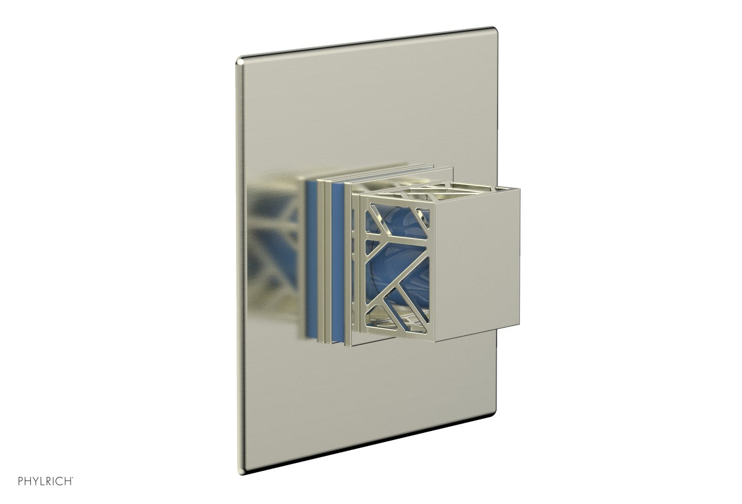 JOLIE Pressure Balance Shower Plate & Handle Trim, Square Handle with "Light Blue" Accents 4-593