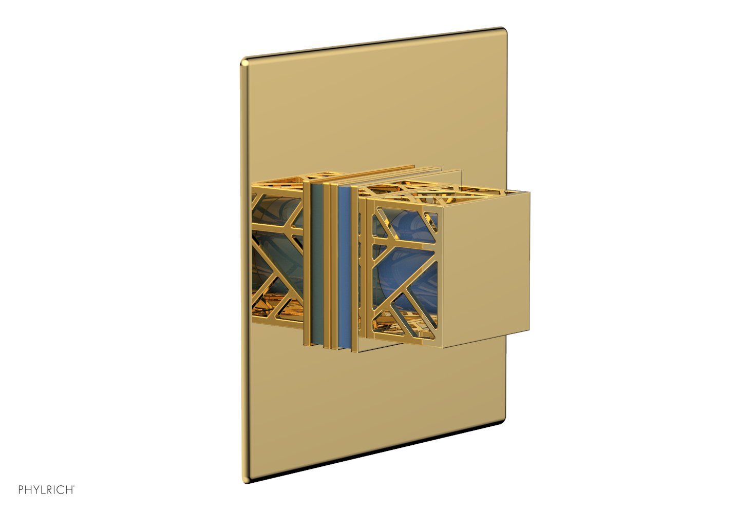 JOLIE Pressure Balance Shower Plate & Handle Trim, Square Handle with "Light Blue" Accents 4-593