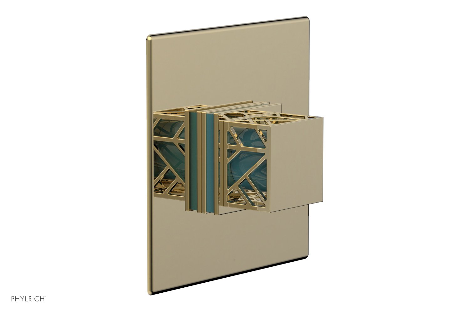 JOLIE Pressure Balance Shower Plate & Handle Trim, Square Handle with "Turquoise" Accents 4-593