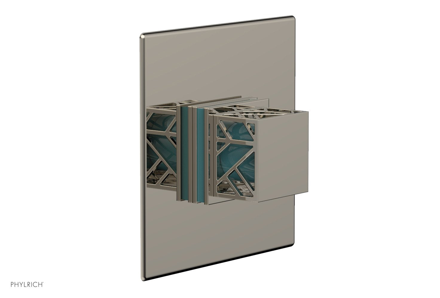 JOLIE Pressure Balance Shower Plate & Handle Trim, Square Handle with "Turquoise" Accents 4-593