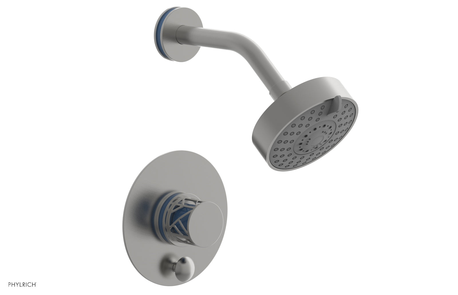 JOLIE Pressure Balance Shower and Diverter Set (Less Spout), Round Handle with "Light Blue" Accents 4-677