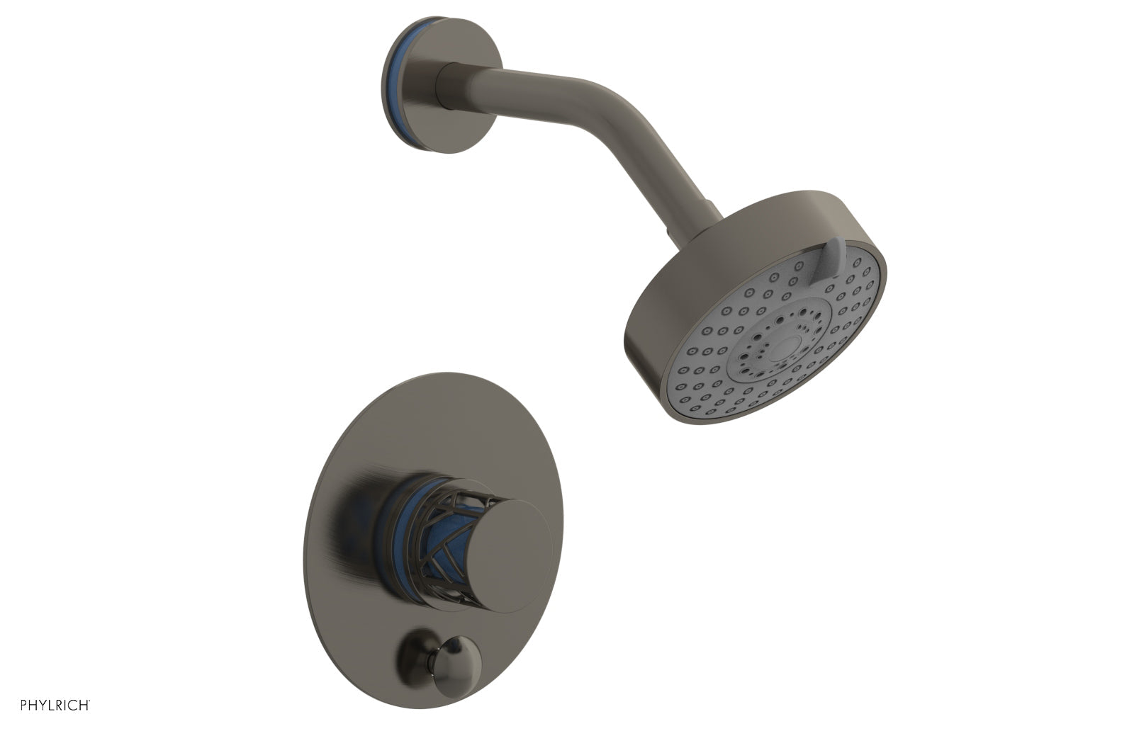 JOLIE Pressure Balance Shower and Diverter Set (Less Spout), Round Handle with "Light Blue" Accents 4-677