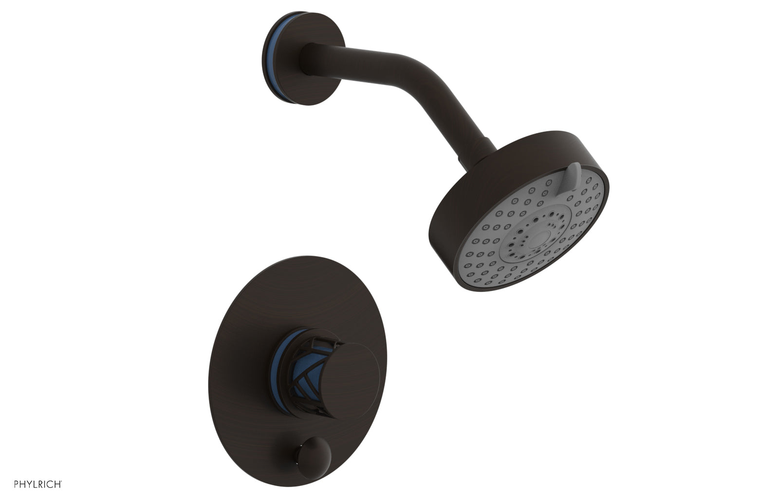 JOLIE Pressure Balance Shower and Diverter Set (Less Spout), Round Handle with "Light Blue" Accents 4-677