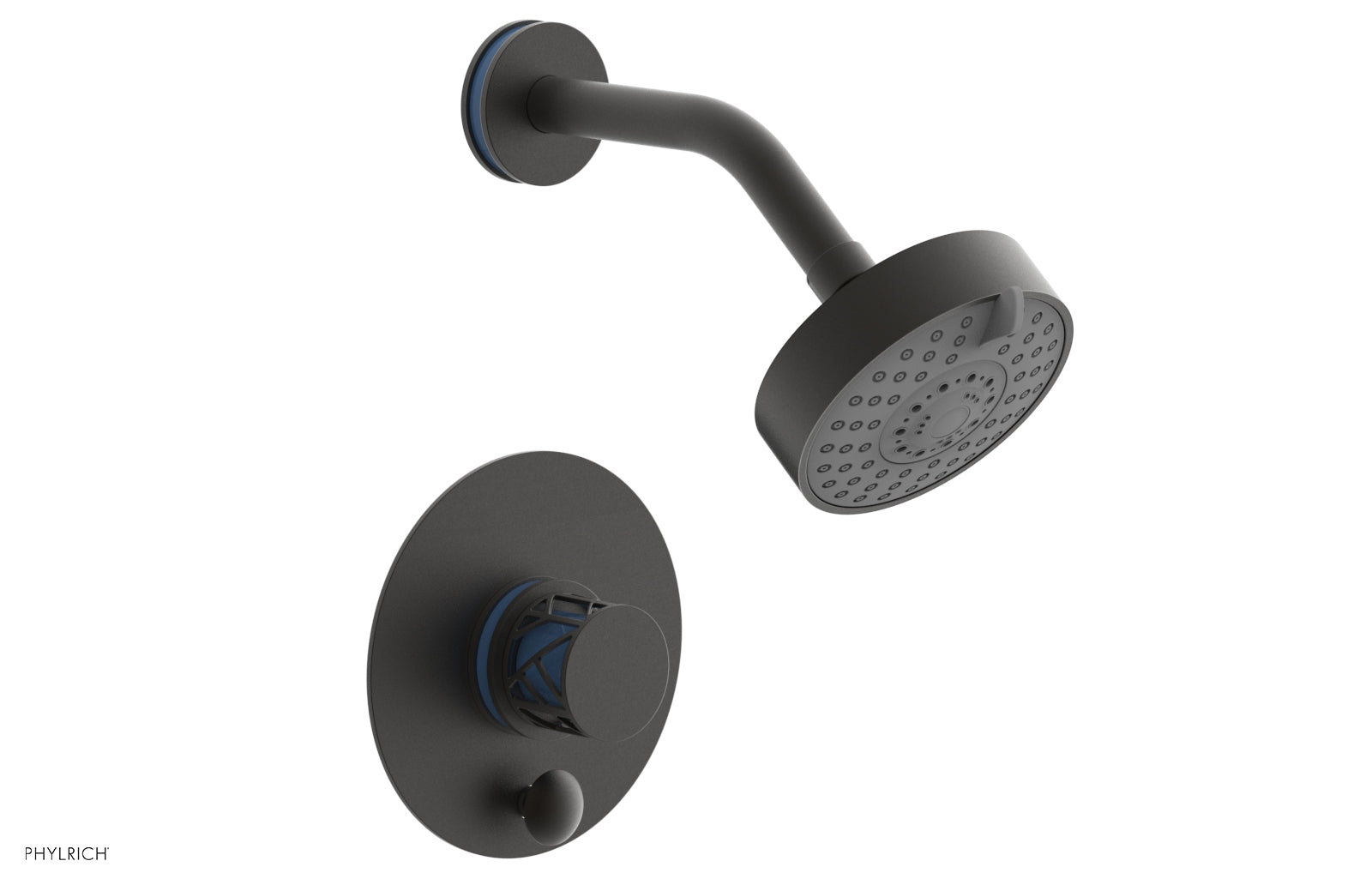 JOLIE Pressure Balance Shower and Diverter Set (Less Spout), Round Handle with "Light Blue" Accents 4-677
