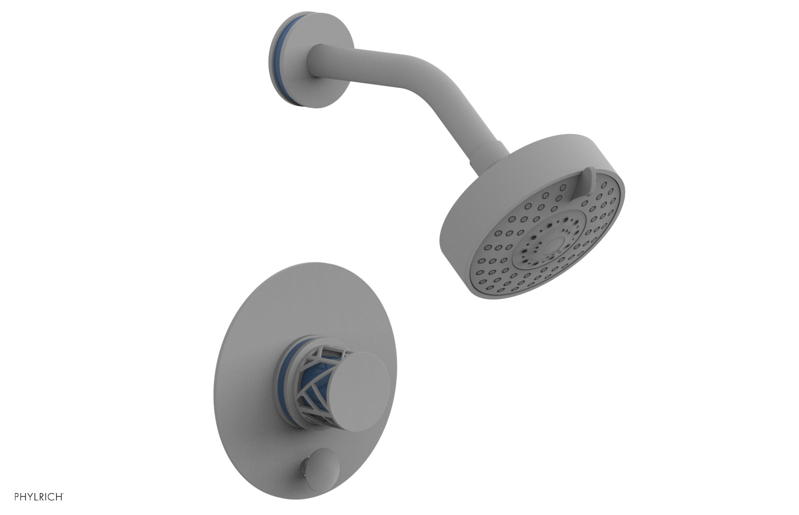 JOLIE Pressure Balance Shower and Diverter Set (Less Spout), Round Handle with "Light Blue" Accents 4-677