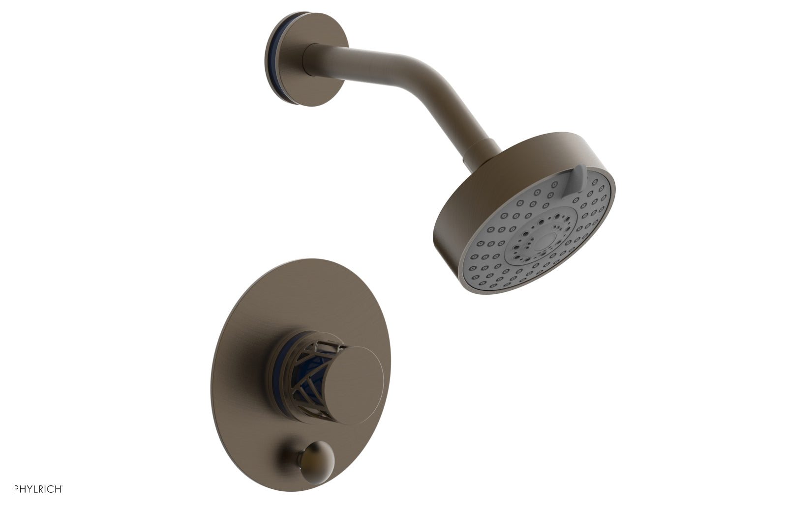 JOLIE Pressure Balance Shower and Diverter Set (Less Spout), Round Handle with "Navy Blue" Accents 4-677