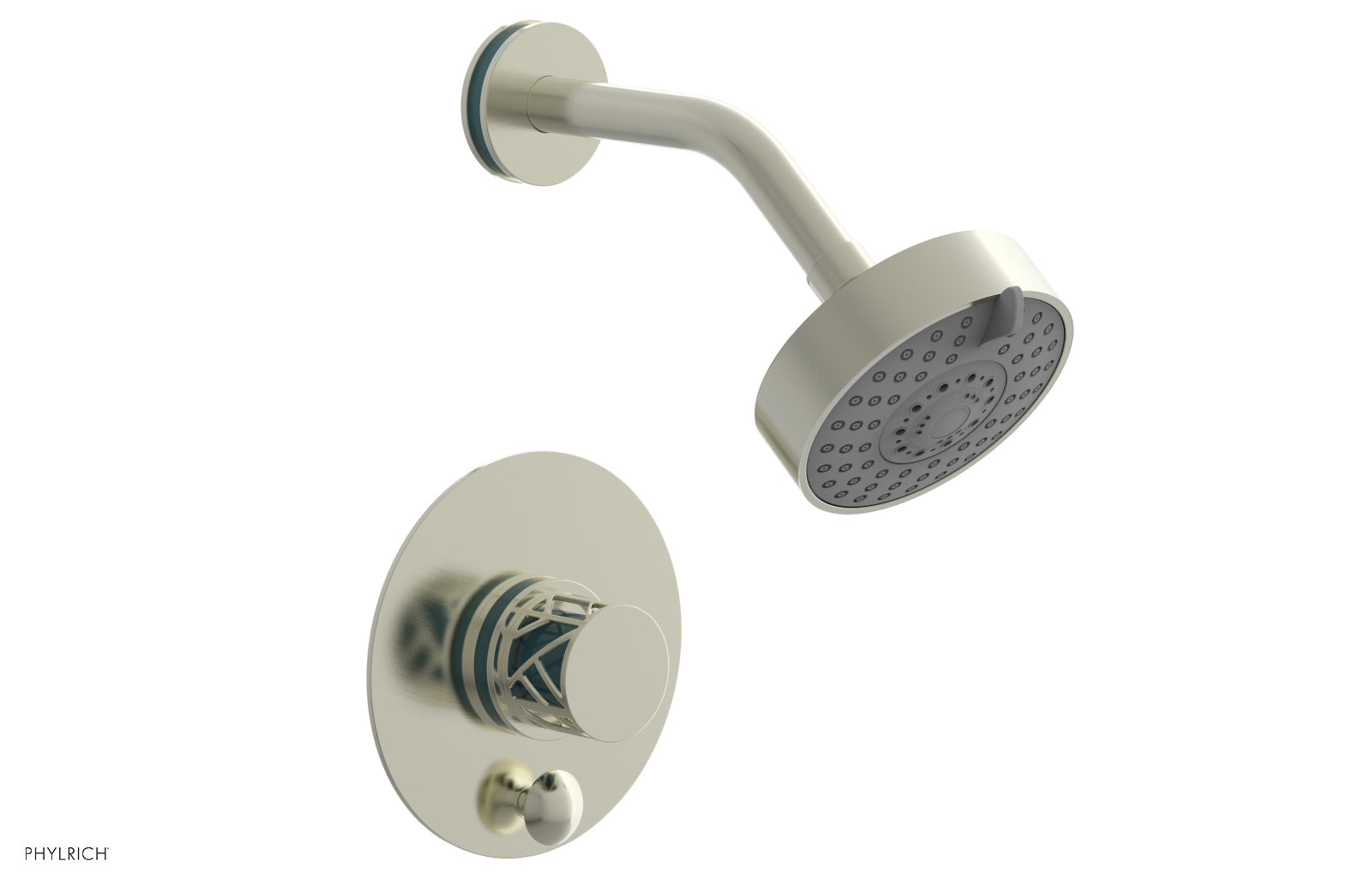JOLIE Pressure Balance Shower and Diverter Set (Less Spout), Round Handle with "Turquoise" Accents 4-677