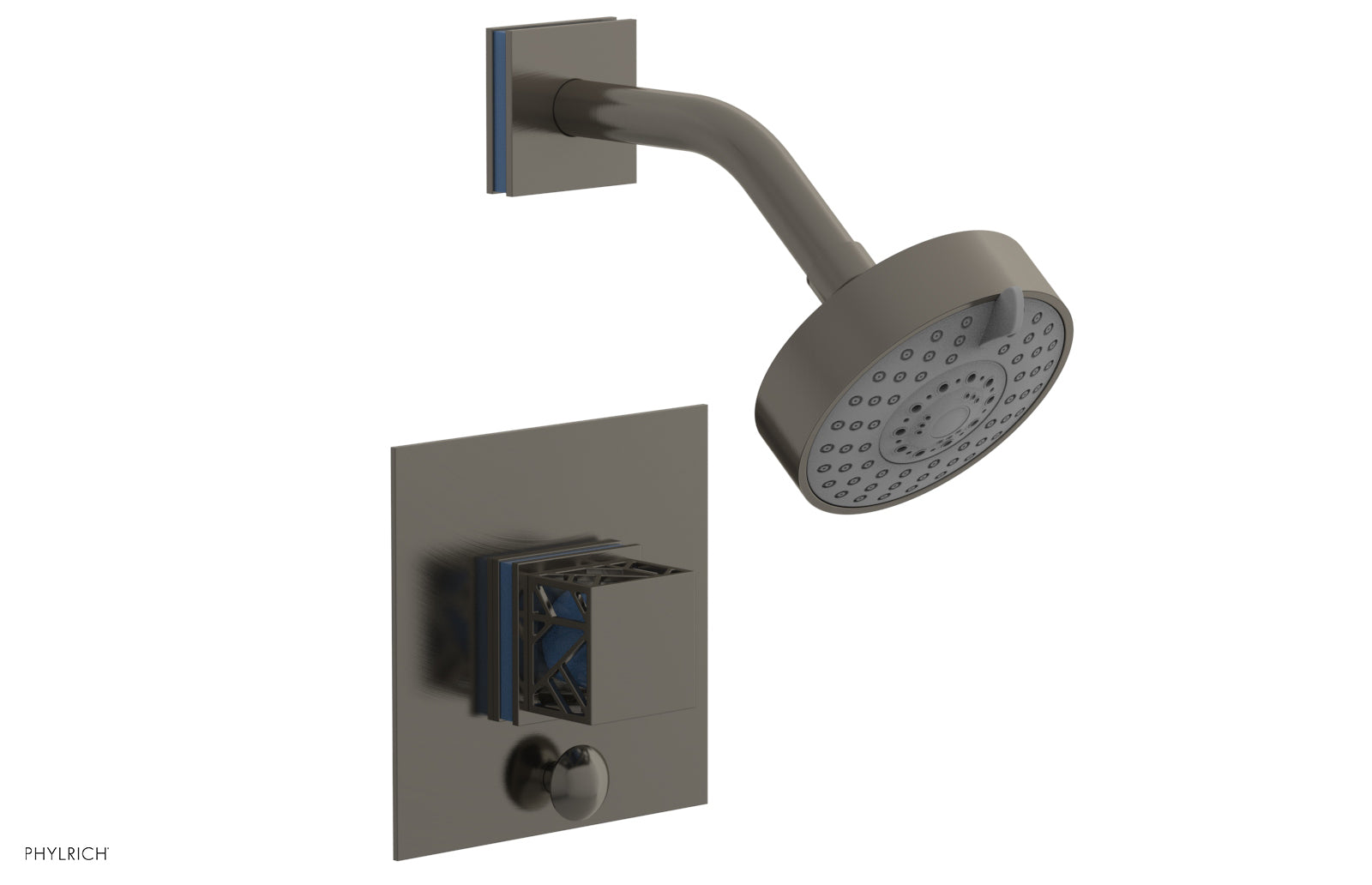 JOLIE Pressure Balance Shower and Diverter Set (Less Spout), Square Handle with "Light Blue" Accents 4-678