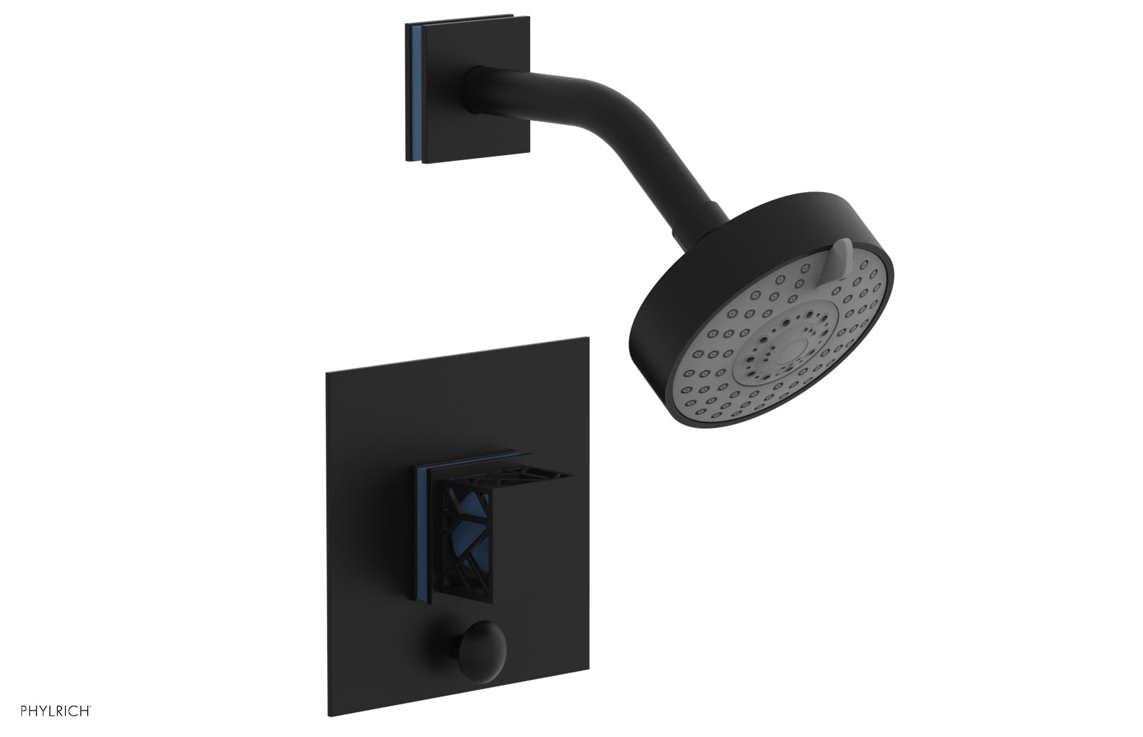 JOLIE Pressure Balance Shower and Diverter Set (Less Spout), Square Handle with "Light Blue" Accents 4-678