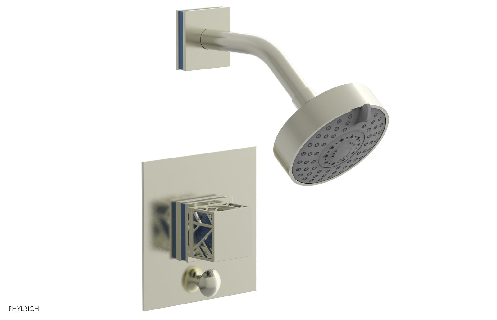 JOLIE Pressure Balance Shower and Diverter Set (Less Spout), Square Handle with "Light Blue" Accents 4-678