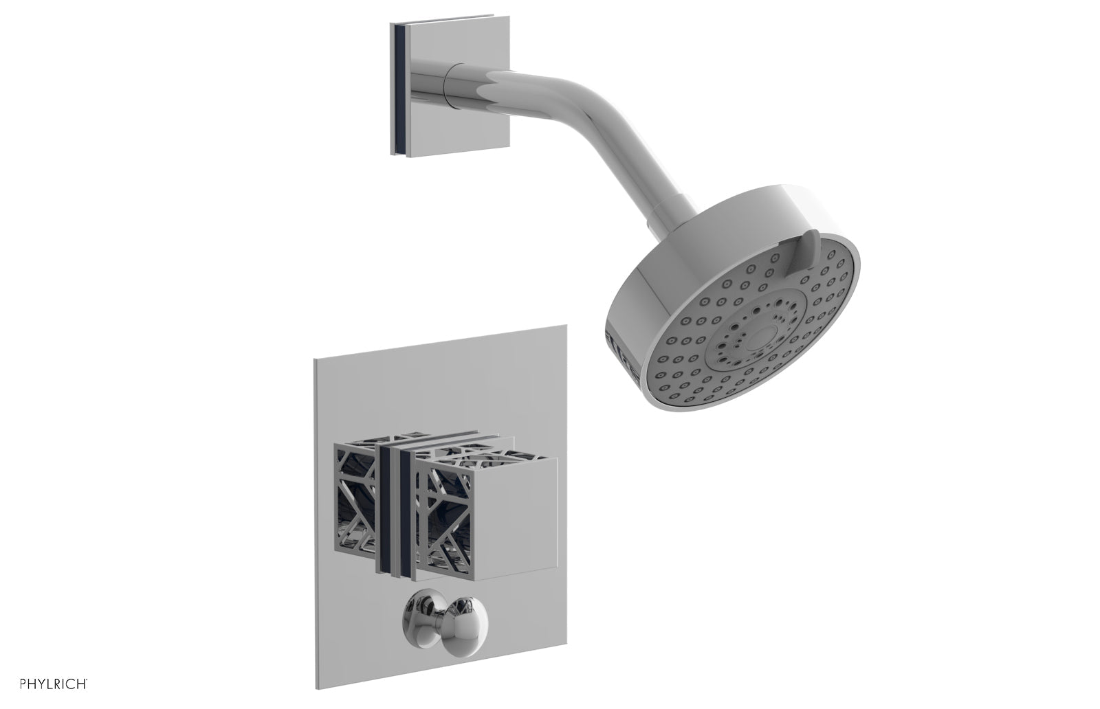 JOLIE Pressure Balance Shower and Diverter Set (Less Spout), Square Handle with "Navy Blue" Accents 4-678