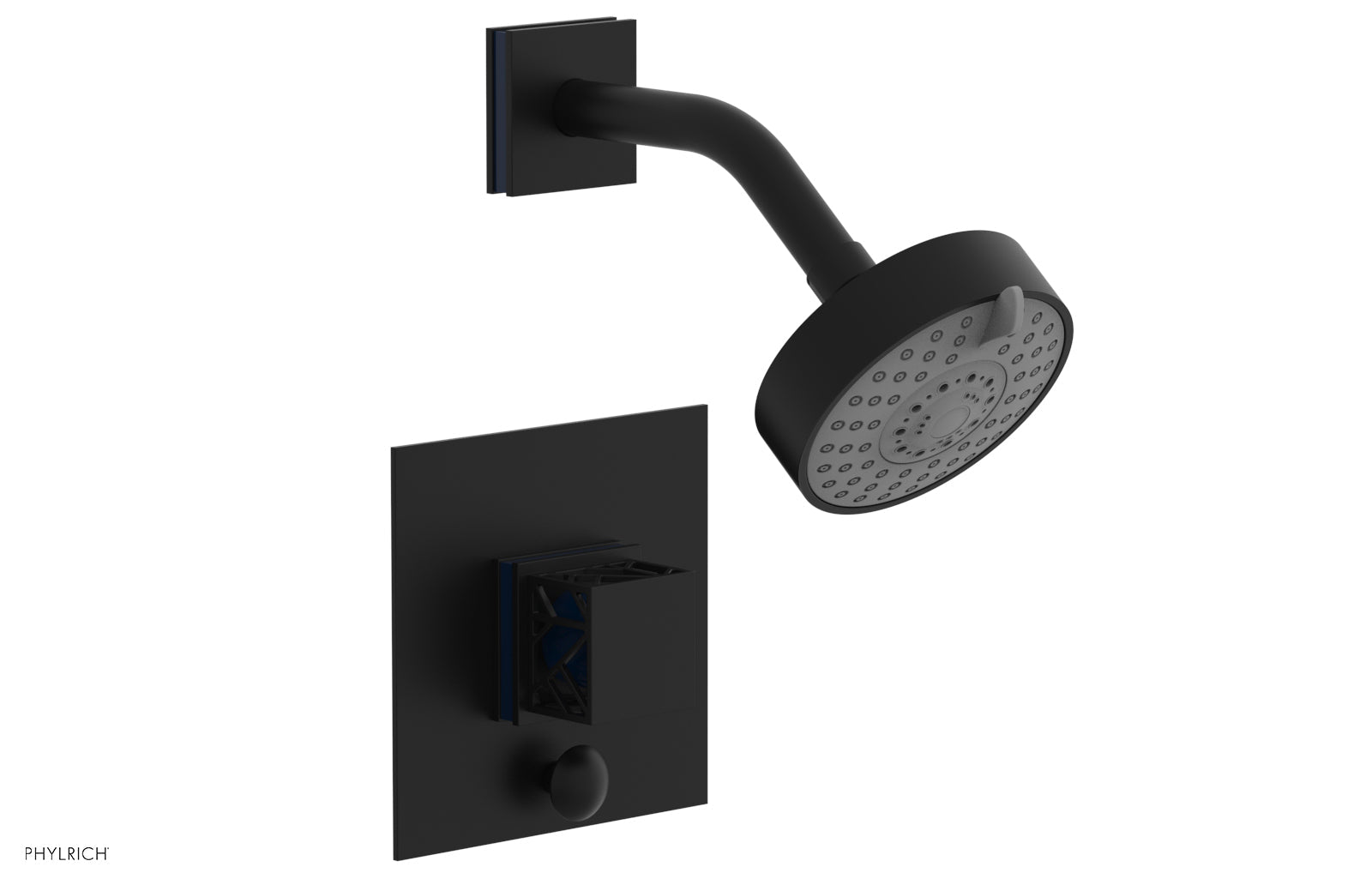 JOLIE Pressure Balance Shower and Diverter Set (Less Spout), Square Handle with "Navy Blue" Accents 4-678
