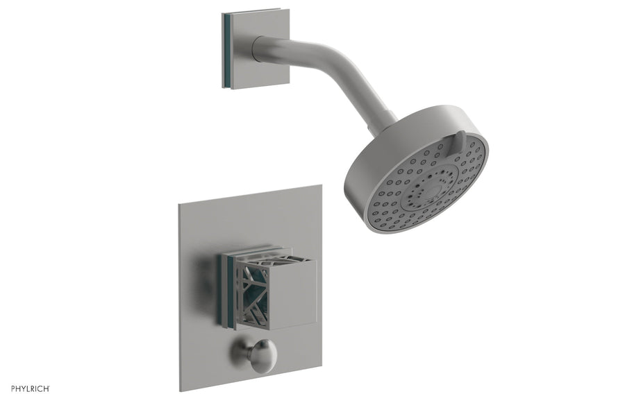 JOLIE Pressure Balance Shower and Diverter Set (Less Spout), Square Handle with "Turquoise" Accents 4-678