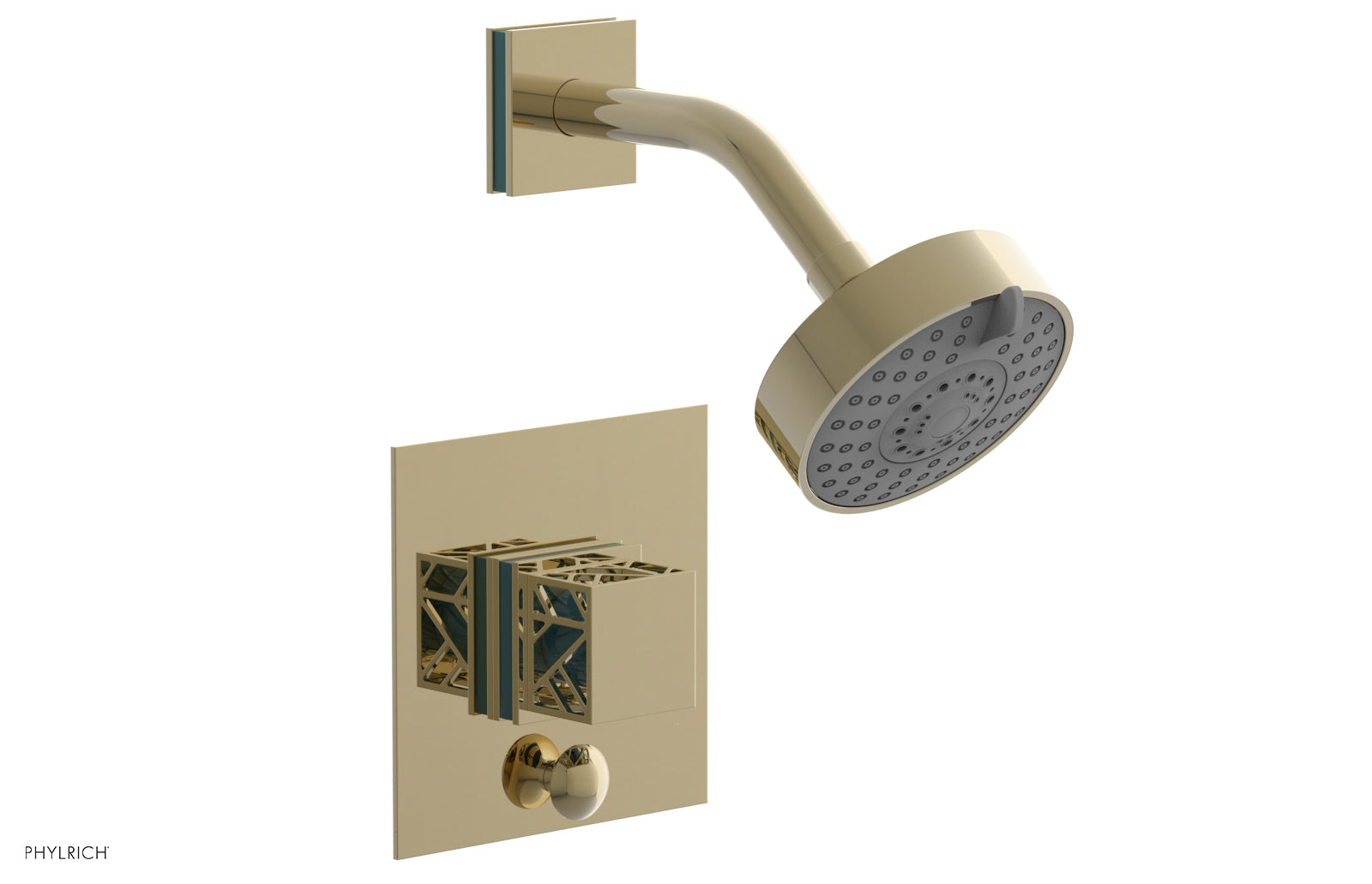 JOLIE Pressure Balance Shower and Diverter Set (Less Spout), Square Handle with "Turquoise" Accents 4-678