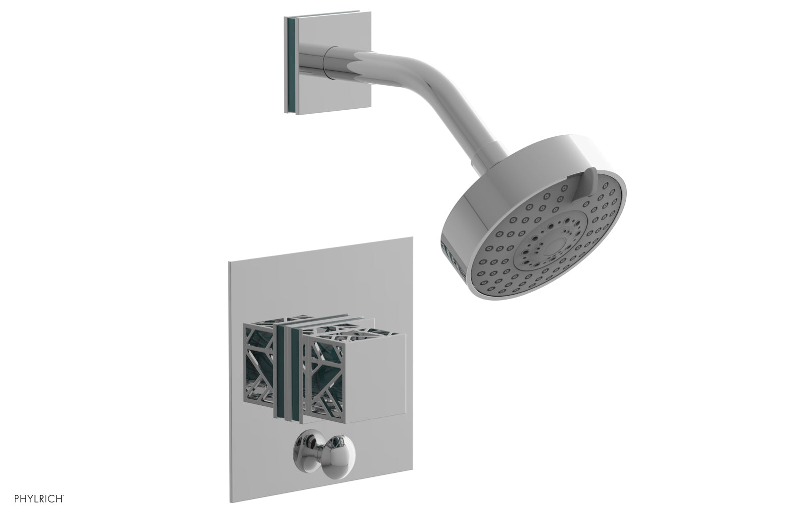 JOLIE Pressure Balance Shower and Diverter Set (Less Spout), Square Handle with "Turquoise" Accents 4-678