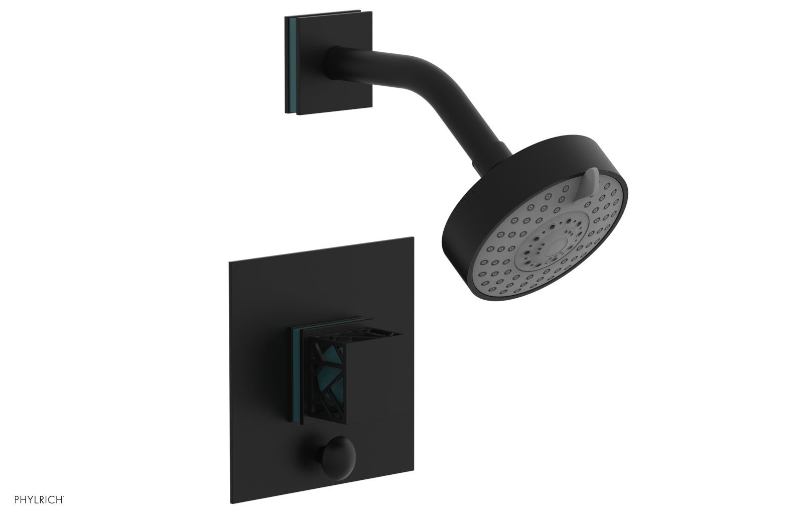 JOLIE Pressure Balance Shower and Diverter Set (Less Spout), Square Handle with "Turquoise" Accents 4-678
