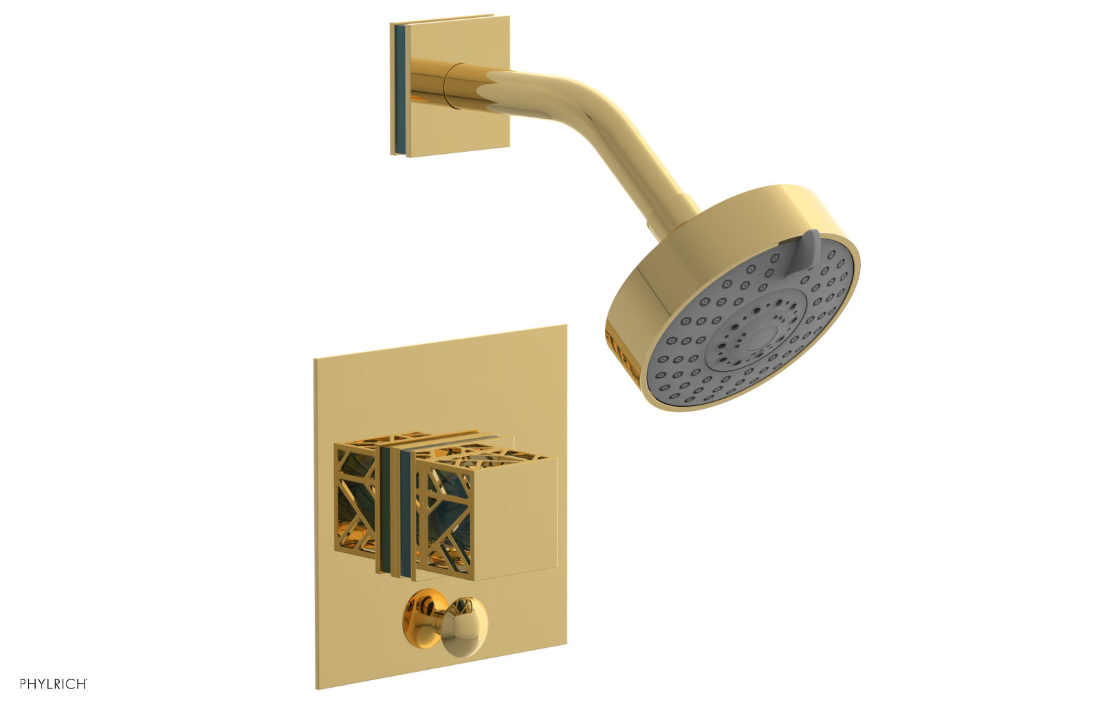 JOLIE Pressure Balance Shower and Diverter Set (Less Spout), Square Handle with "Turquoise" Accents 4-678