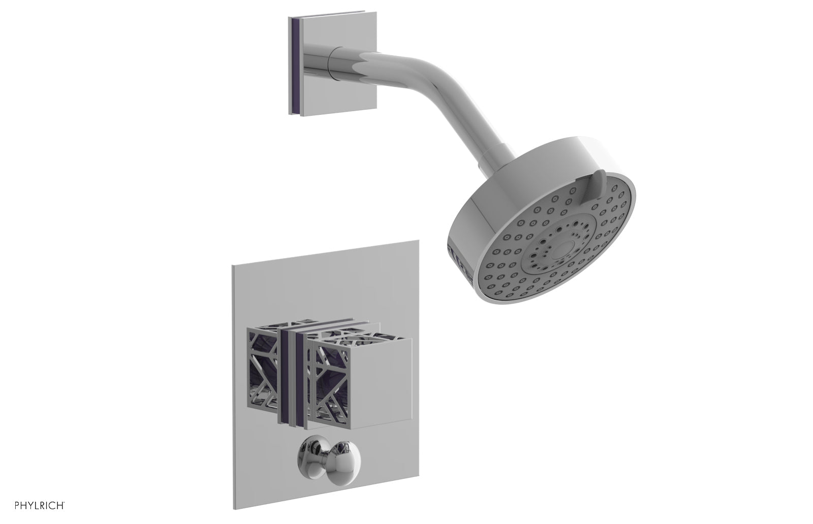 JOLIE Pressure Balance Shower and Diverter Set (Less Spout), Square Handle with "Purple" Accents 4-678
