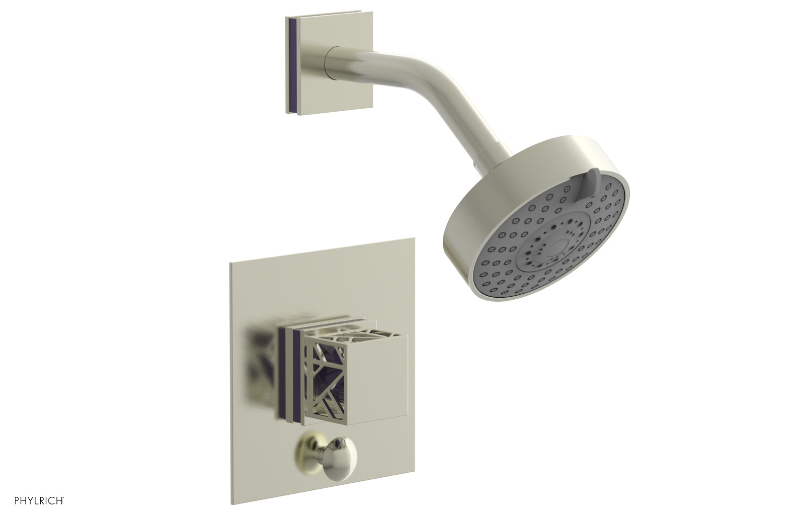 JOLIE Pressure Balance Shower and Diverter Set (Less Spout), Square Handle with "Purple" Accents 4-678